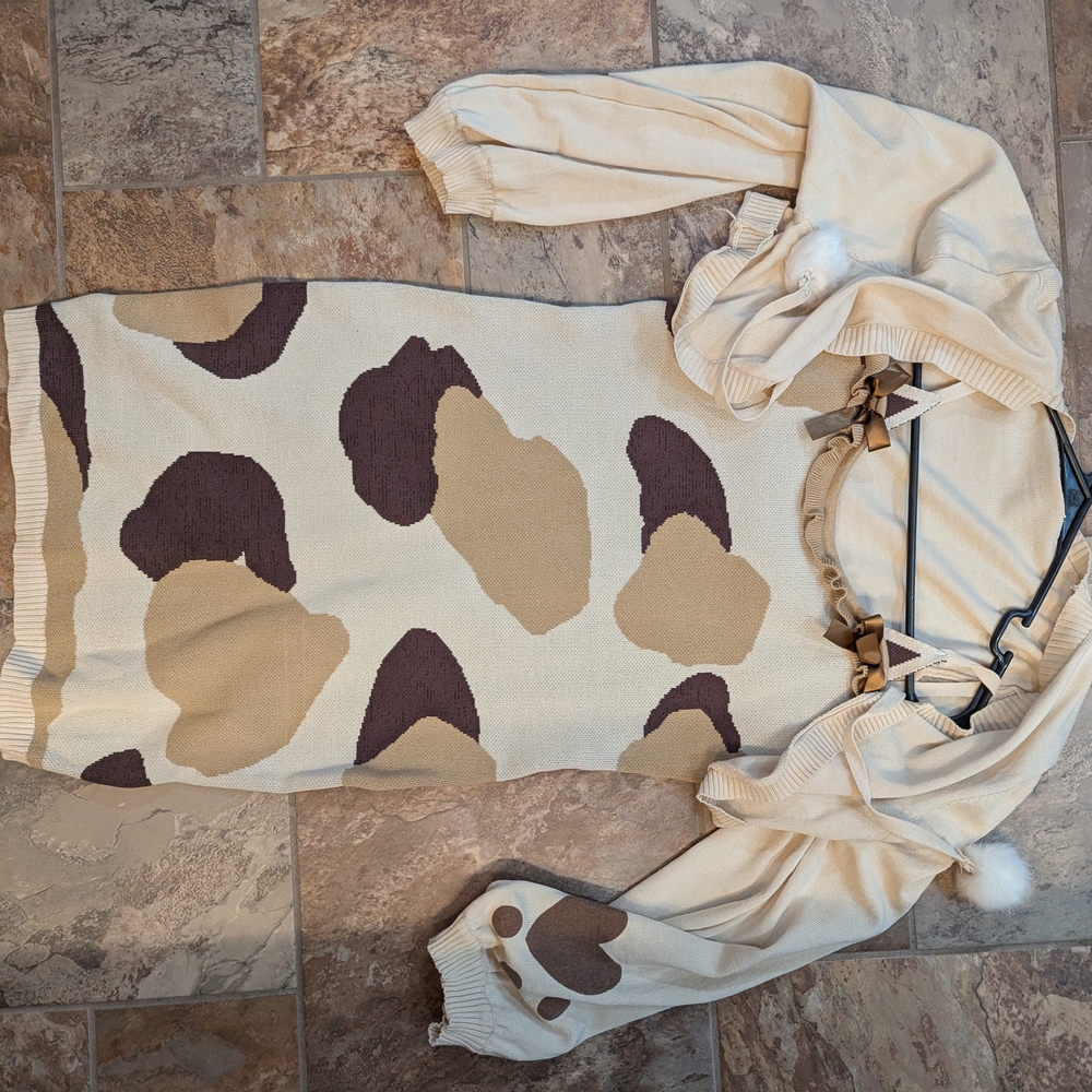 Cream and Brown Patterned Dress